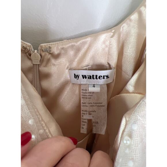 NEW By Watters Macaron Flock Dotted And Pearl Embellished Mini Dress Ivory Sz: 4 - Picture 6 of 10